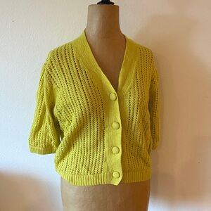 Faherty sz M NWT Acklin Sweater Top limeaid yellow Button-Up Women's Sweater